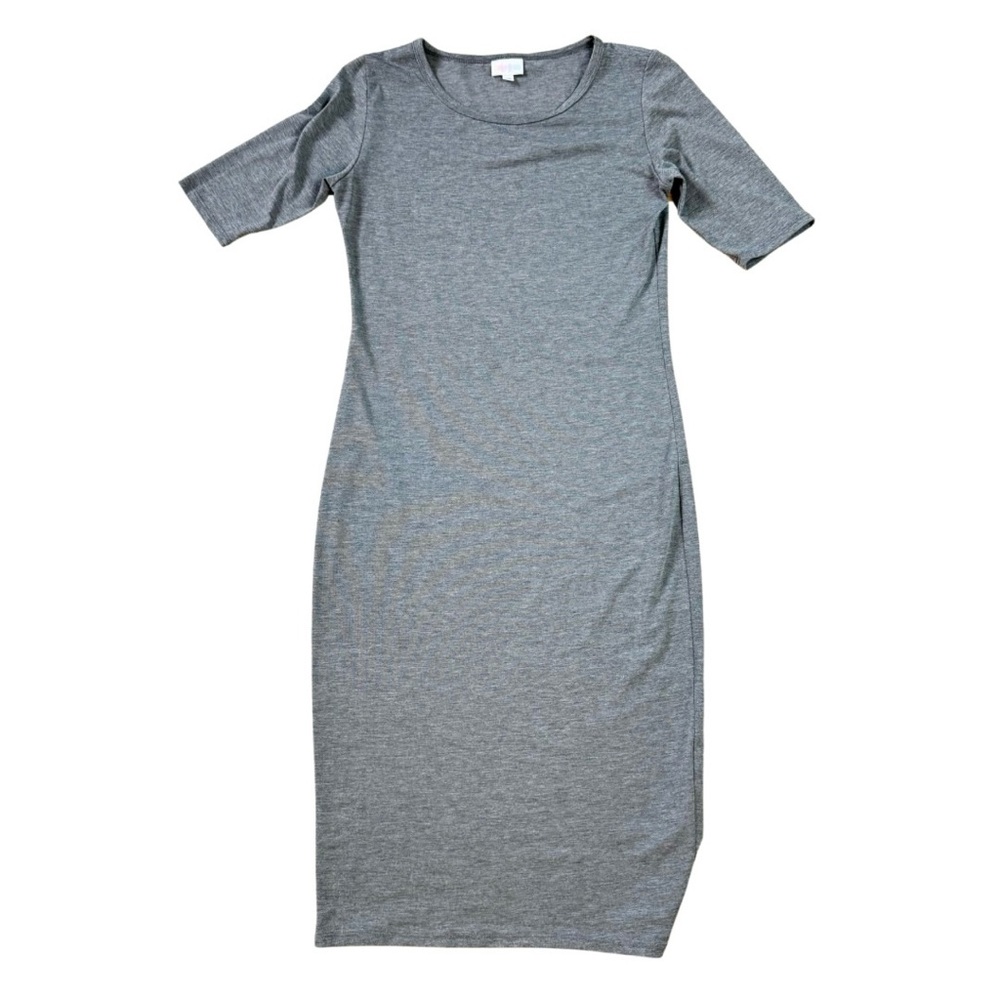 LulaRoe Grey Julia Dress, Fitted, XS, midi length, body con